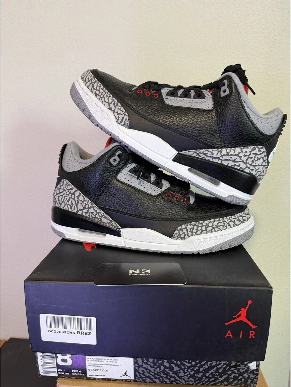 Air Jordan 3 Retro OG Black Cement 2018 Size 8 Brand New 854262-001